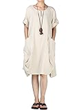 Minibee Women's Ruffle Oversize Casual Midi Dresses with Pockets (M, Beige)