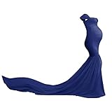 Women Maternity Dress for Photography Mermaid Off Shoulder Elegant Fitted Chiffon Gown Baby Shower Pregnancy Maxi Dresses for Photoshoot Ruched V Neck Long Slim Fit Flowy Photo Props Dress Dark Blue