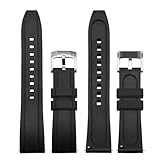 WOCCI 24mm Hevea Watch Band, FKM Rubber (Not Silicone), Quick Release Replacement Strap for Men, Silver Buckle (Black)