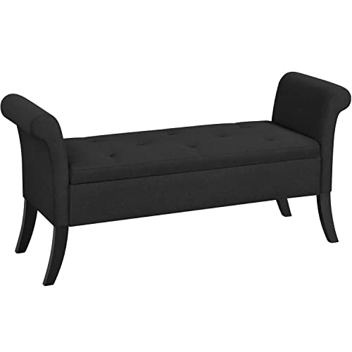 Yaheetech 52in Ottoman Bench Linen End of Bed Bench with Storage Footstool with Rolled Arms for Bedroom Window Sear Entryway Vanity, Black