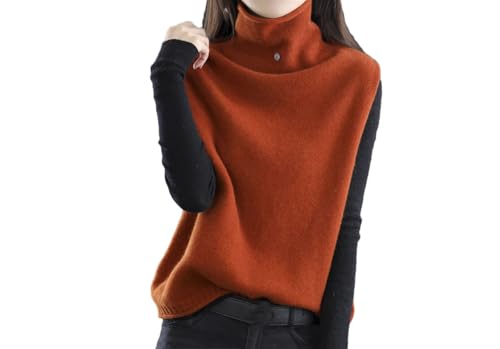 Women's Casual Loose Simple High Neck Knitted Vest Sweate I S