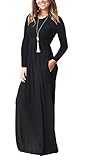 AUSELILY Women's Long Sleeve Dress Loose Plain Long Casual Maxi Dresses with Pockets 2025 New Black S