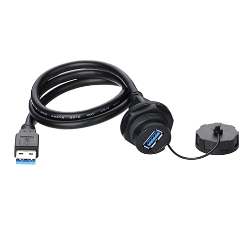 CNLINKO USB 3.0 Connector, Type A Female, Panel Mount Receptacles Socket with 40 inches Cable, Outdoor Waterproof IP67, Data + Power, Industrial Standard