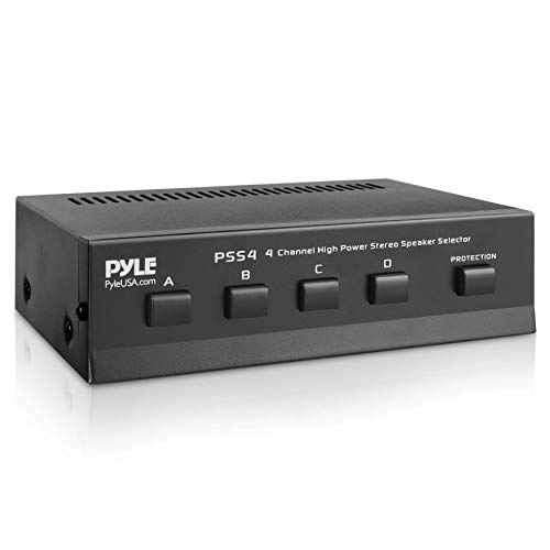 Pyle 4-Zone Speaker Switch Selector - Premium Distribution Box with A/B/C/D Switches for Multi-Channel High-Powered Stereo Amp - Supports 4 Pairs of Speakers - PSS4