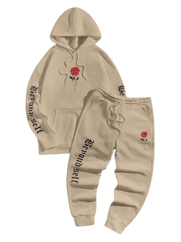 OYOANGLE Men's 2 Piece Tracksuit Outfits Cartoon Graphic Hoodie and Sweatpants Sport Set Khaki Graphic Print XXL