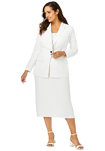 Jessica London Women's Plus Size Two Piece Single Breasted Jacket Skirt Suit Set - 20, White