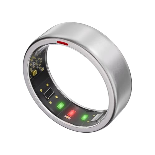 POBOVi Ring OnePlus - Ultra-Thin Titanium Smart Ring - 7 Days Battery Life - Fitness/SPO₂/Stress/HR/Sleep Skin Temperature Tracker - No App Fee - iOS&Android Compatible (Silver,Size 9)