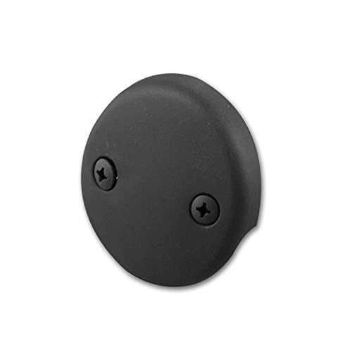 CalcMetal Dual Hole Bathtub Drain Overflow Plate with Two Matching Screws, Easy to Install, Matte Black