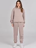 ANRABESS Womens 2 Piece Outfits Lounge Hoodie Oversized Sweatshirt Jogger Sweatpants Y2K Tracksuit Sweatsuit Set Fall Clothes Light Khaki Medium