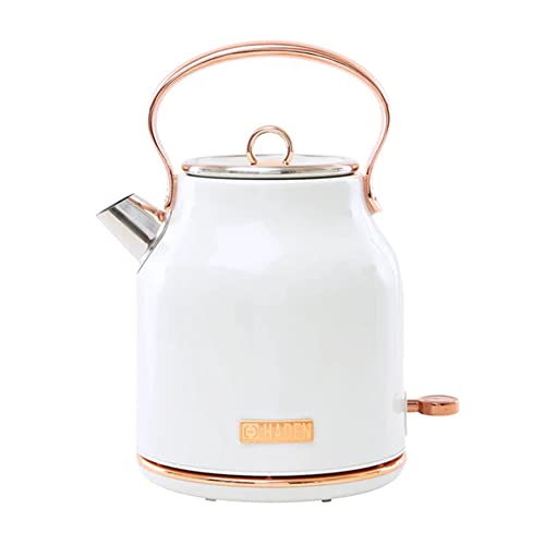 Haden Heritage 1.7 Liter Stainless Steel Electric Kettle, Hot Water Kettle with 360-Degree Base and Auto Shutoff, Ivory & Copper