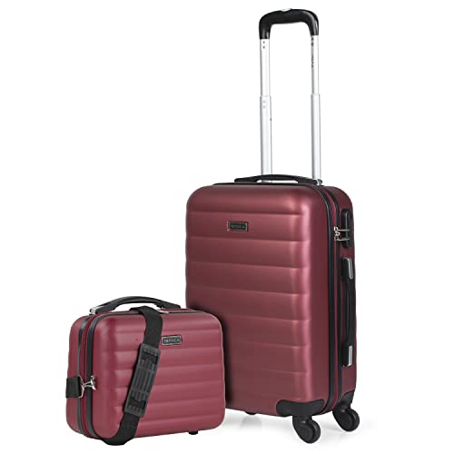 ITACA Maletas de Viaje Rígidas 4 Ruedas Trolley 55/65/75 cm y Necesser ABS. Extensibles. Cómodas Prácticas y Ligeras. 3 Tamaños Pequeña Mediana Grande Beauty case 71200, Burgundy, S + XS