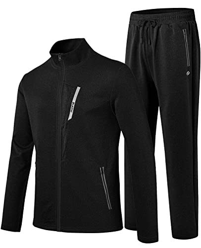 MoFiz Men's Tracksuits Full Zip Track Suits For men Solid Jogger Sets Windbreakers Jacket Track Pants 2 Piece Sets With 5 Pockets Classic Black 3XL