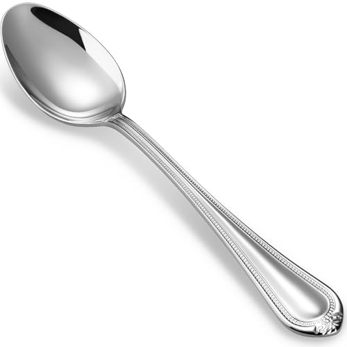 KEAWELL Pearl Edge 4-Piece Premium Spoon Set, 18/10 Stainless Steel, Fine Silverware Spoons with Refined Bead Design, Brightly Polished, Dishwasher Safe (Silver, 7.6" Dinner Spoons)