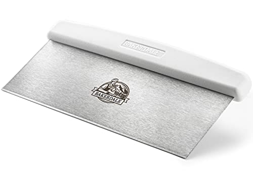 Bakerdale Large Bench/Dough/Cake Scraper, Icing Smoother Spreader, 10-inch Long Stainless Steel Blade, with white Polypropylene Handle