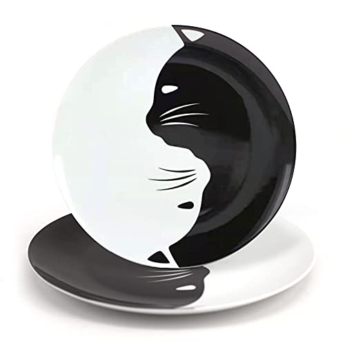 LEADEX Black and White Cat Porcelain Plate Set, Best Gift For Cat Lover (10.5-inch dinner plate set)