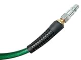 SANFU Polyurethane(PU) Reinforced 3/8”ID x 100ft, Air Hose, Non-kinking With 3/8” Reassembled Industrial High Flow Quick Coupler and Plug, Bend Restrictor, Dark Green(100’)