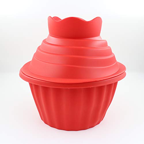 Giant Cupcake Molds,Dishwasher Safe Big Top Silicone Cupcake Molds,Non-Stick Jumbo Caupcake Bake sets for Easy Cake Decorating and DIY Bake tools(3 pack) (Red)