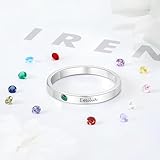 Custom Engraved Birthstone Ring - Personalized Sterling Silver Stacking Ring with Name & Birthstone - Durable, Waterproof, Tarnish Resistant Jewelry Gift for Her, Mom, Girlfriend