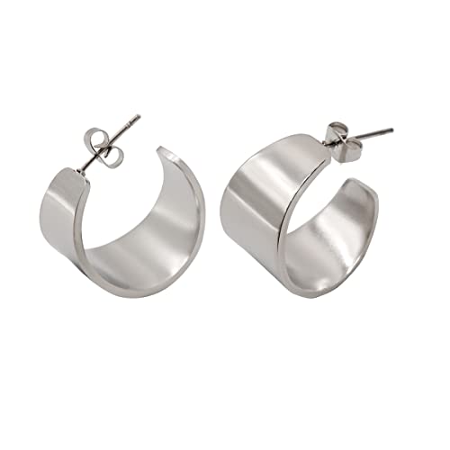 Chunky Gold Hoop Earrings for Women GDJWRI Stainless Steel Gold Plated Hypoallergenic U/C Shape Minimalist Statement Geometric Earrings Jewelry for Women Silver