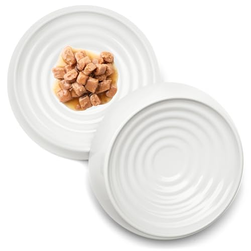 CatGuru Cat Bowls, Whisker Friendly Cat Food Bowl for Indoor Cats, Reliefs Whisker Fatigue, Wide Pet Bowl, Non Slip Pet Feeding Bowls, Shallow Kitten Dish (Set of 2, Marshmallow)