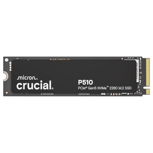 Crucial P510 2TB Gen5 NVMe SSD, Up to 10,000 MB/s, PCIe 5.0 M.2 2280 SSD, Internal Solid State Drive, Compatible with Laptop, Desktop, +Acronis Software - CT2000P510SSD8-01