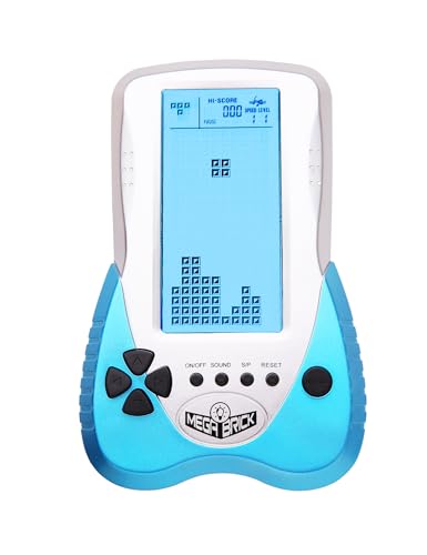 HLF New Retro Block Brick Game Console Large Screen Blue Backlight Brightness can be Adjusted Build in 23 Game Compatible with Lithium Battery/AAA Batteries can Plug in Headphone (Blue)