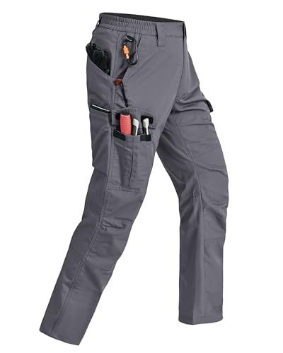 Rapoo Cargo Pants for Men Work Hiking Tactical Military Casual Pants for Men with Multi Pockets Water Resistant Mens Ripstop Construction Breathable Pants Grey 30Wx32L