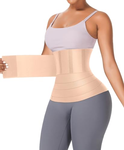 FeelinGirl Waist Trainer for Women Trimmer Belt Waist Cincher Tummy Wrap Plus Size Body Shaper (One Size, Beige)
