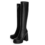 Modatope Knee High Platform Boots for Women Chunky Heel Black Platform Knee High Boots Womens Rounded Toe Side Zipper Tall Boots for Women Size 8