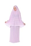 Elanesa Islamic Dress for Women Prayer Clothes for Muslim Women 2 Piece Set Maxi Skirt with Hijab and Rosary Printed Dress.(11861, One Size, Pink)