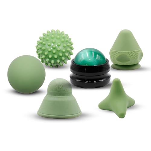 Physical Therapy Pain Relief Massage Ball Set for Trigger Point Release - Myofascial Release Tool & Deep Tissue Massage Set of 6 Pieces - Lacrosse, Spiky, Hand Roller & Mountable Self Massage Ball