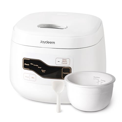 Joydeem Ceramic Rice Cooker FD20S-W, 3 Cups Uncooked Rice Cookers with Pure Ceramic Inner Pot, 24h Dealy Start, 2L, White