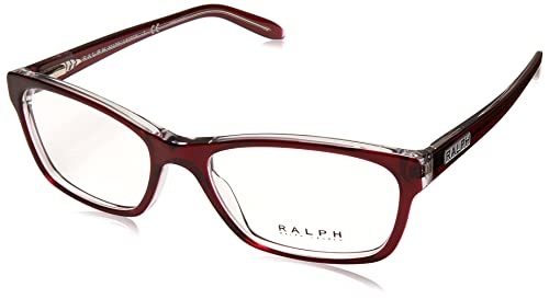 Ralph by Ralph Lauren Women's RA7039 Square Prescription Eyewear Frames, Shiny Transparent Red/Demo Lens, 51 mm