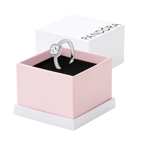 PANDORA Square Sparkle Halo Ring - Sterling Silver Ring for Women - Layering or Stackable Ring - Sterling Silver with Clear Cubic Zirconia - Gift for Her - With Gift Box - Size 7