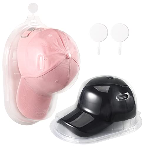 Meisitai 2 Sets Baseball Hat Display Case - Plastic Protector Holder for Signed Caps, Wall Mount Clear Box for Collectibles, Travel Organizer, Memorabilia Storage
