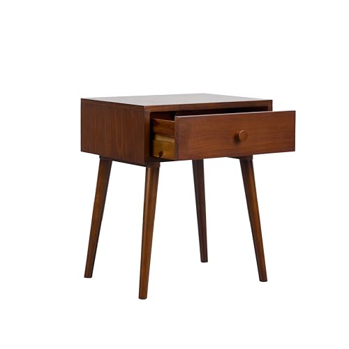 NTC Lux Solid Wood Nightstand with Drawer, Mid Century Modern Side Table Bedroom, Bedside Furniture, Night Stand, End Table, Easy Assembly - Dark Walnut