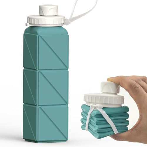 BEAUTAIL Collapsible Water Bottles 20.6oz, Silicone Foldable Portable Travel Water Bottle, Lightweight Reusable Leakproof for Traveling Camping Hiking Cycling Yoga Sports Outdoor, 1 Pack (Blue)