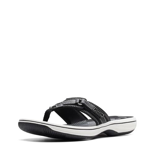 Clarks Women's Breeze Sea Flip-Flop, Black Synthetic, 12