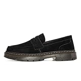 SENNYO Women's Suede Penny Loafer Comfort Driving Moccasins Casual Slip-Ons Loafer Flats Fashion Women Business Work Shoes Black,7.5 US