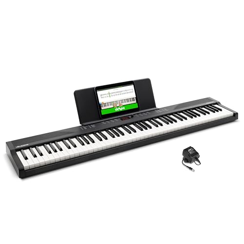 Alesis 88 Key Keyboard Piano with 480 Sounds, Speakers, USB MIDI, Sheet Music Tablet Rest, Power Adapter and Piano Lessons for Beginners