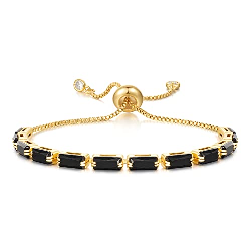 KissYan Tennis Bracelet for Women, 14K Gold Plated Cubic Zirconia Adjustable Slider Bracelets Classic Trendy Jewelry Gift(Black)