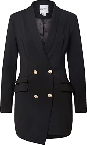 Akarise Double Breasted Gold Button Blazer Dress for Women Sexy - Asymmetric Long Blazers Jackets Outfit (Black, Large)