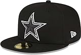 New Era Authentic New Very Rare Men's Cowboys Black Hat with White Outline Logo 59Fifty Fitted Cap Hat (7 1/4)