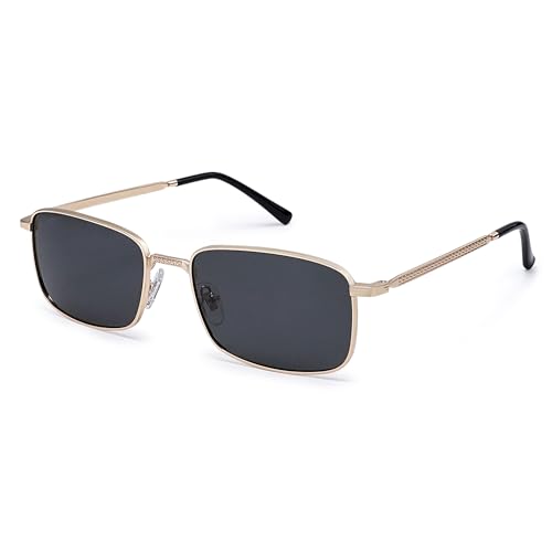 SOJOS Retro Vintage Rectangle Polarized Sunglasses Mens Womens Classic UV400 Metal Sunnies SJ1215, Gold/Black