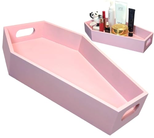 Pink Halloween Decor Coffin Tray 14.2'' Tall - Sturdy Reusable Cute Girly Pastel Goth Bathroom Decorations - Spooky Gothic Decor