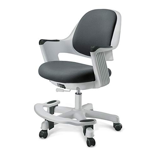 SitRite Ergonomic Kids Desk Chair, Lumbar Support Study Desk Task Chair with Footrest, Height Adjustable Seat, Smooth Rolling Wheels for Student and Children, Cyber Gray