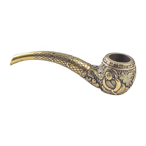 GEZHUCAO Old Fashion Brass Tobacco Pipe Mini Portable Smoking Pipe Bent Stem Type- Filter-free Design Gift for Grandfather, Friend, Collector, Beginner(110MM)