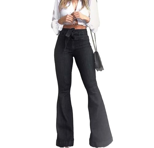 KDF High Waisted Flare Jeans for Women Bell Bottom Jeans with Belt for Women Stretch Wide Leg Jeans