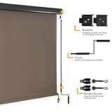 VICLLAX Premium Outdoor Roller Shade PVC Fabric Exterior Roller Shade Crank Operated with Aluminum Protective Valance for Porch Patio Pergola (8' W X 8' L), Mocha