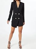 Akarise Double Breasted Gold Button Blazer Dress for Women Sexy - Asymmetric Long Blazers Jackets Outfit (Black, Large)